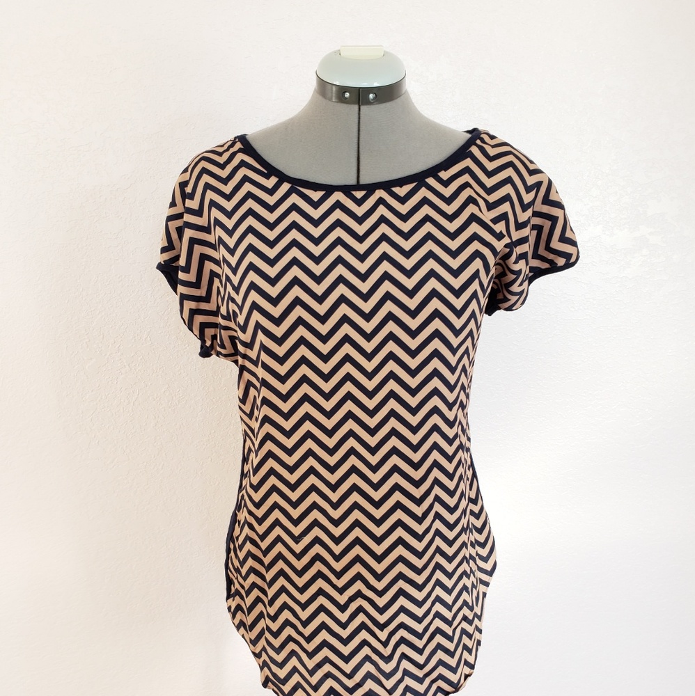 Beige and navy Chevron blouse